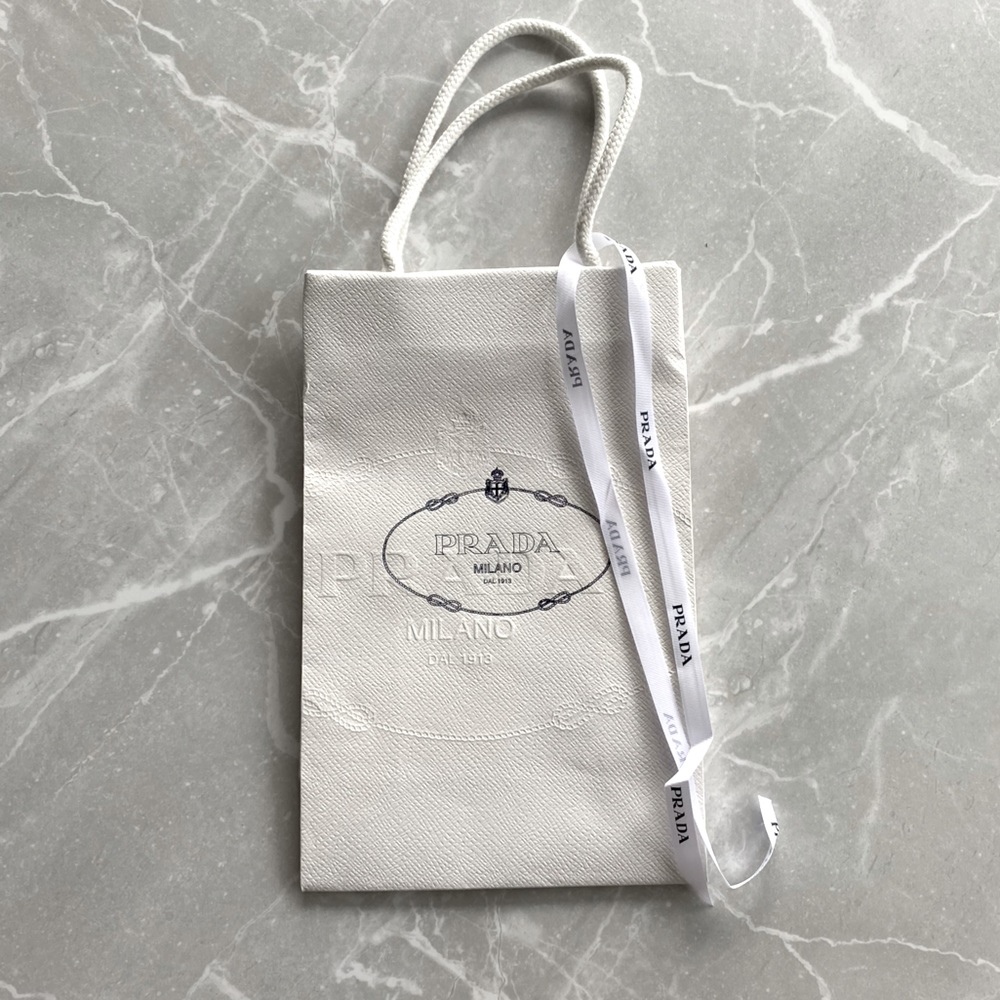Small Prada Paper Shopping Bag with Embossed Logo and Ribbon